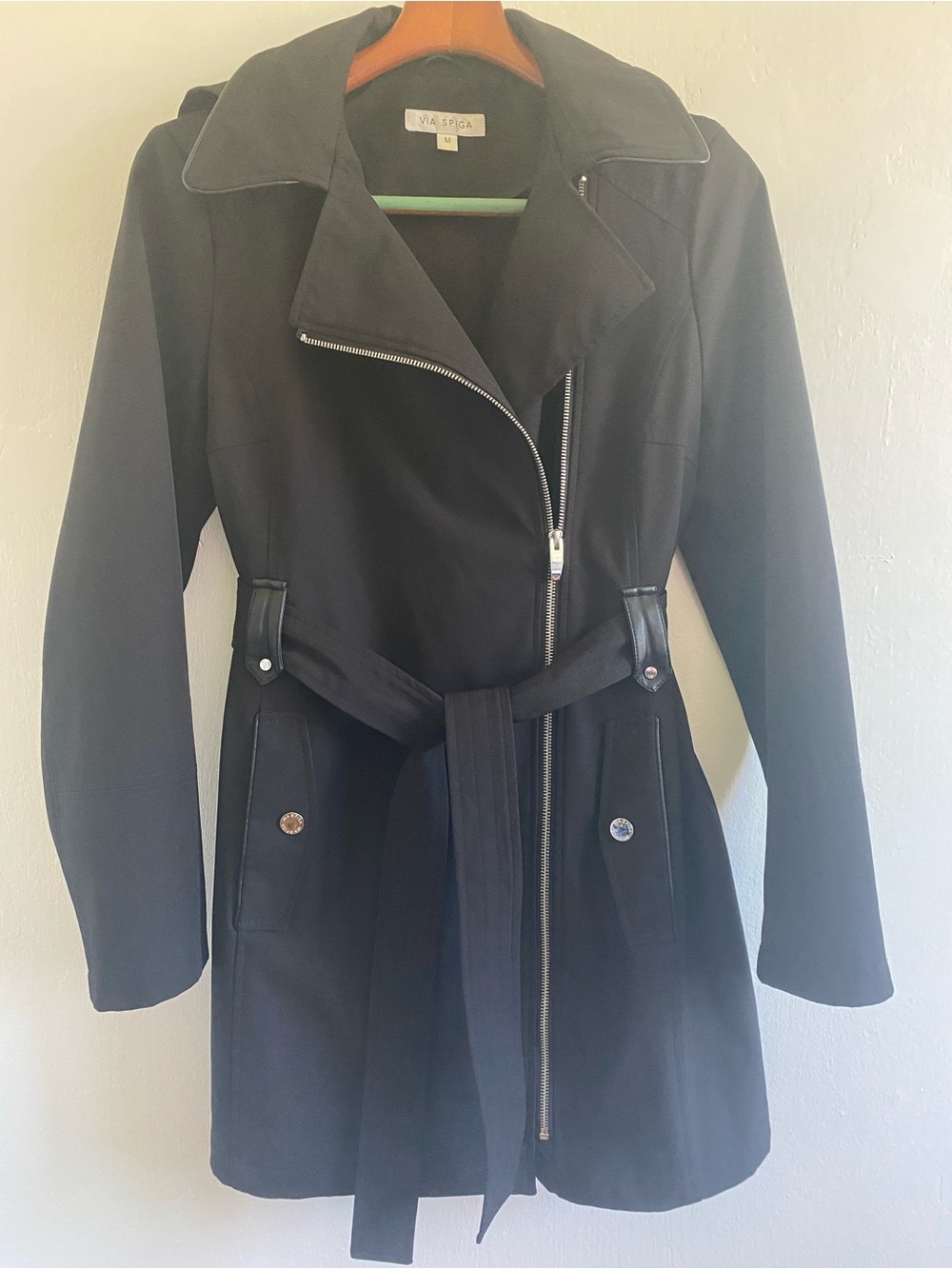 VIA SPIGA Asymmetrical trench coat with hood Size M Mid length Chic Classy